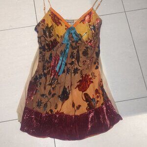 Women's Vintage Silk & Velvet Blend Floral Spaghetti Strap Lingerie  - Size L